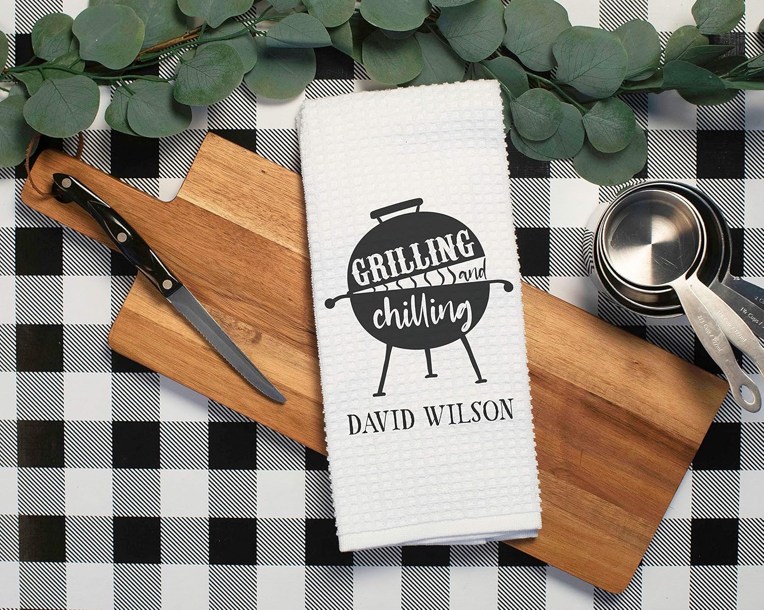 Personalized Grilling and Chilling Kitchen Towel Custom