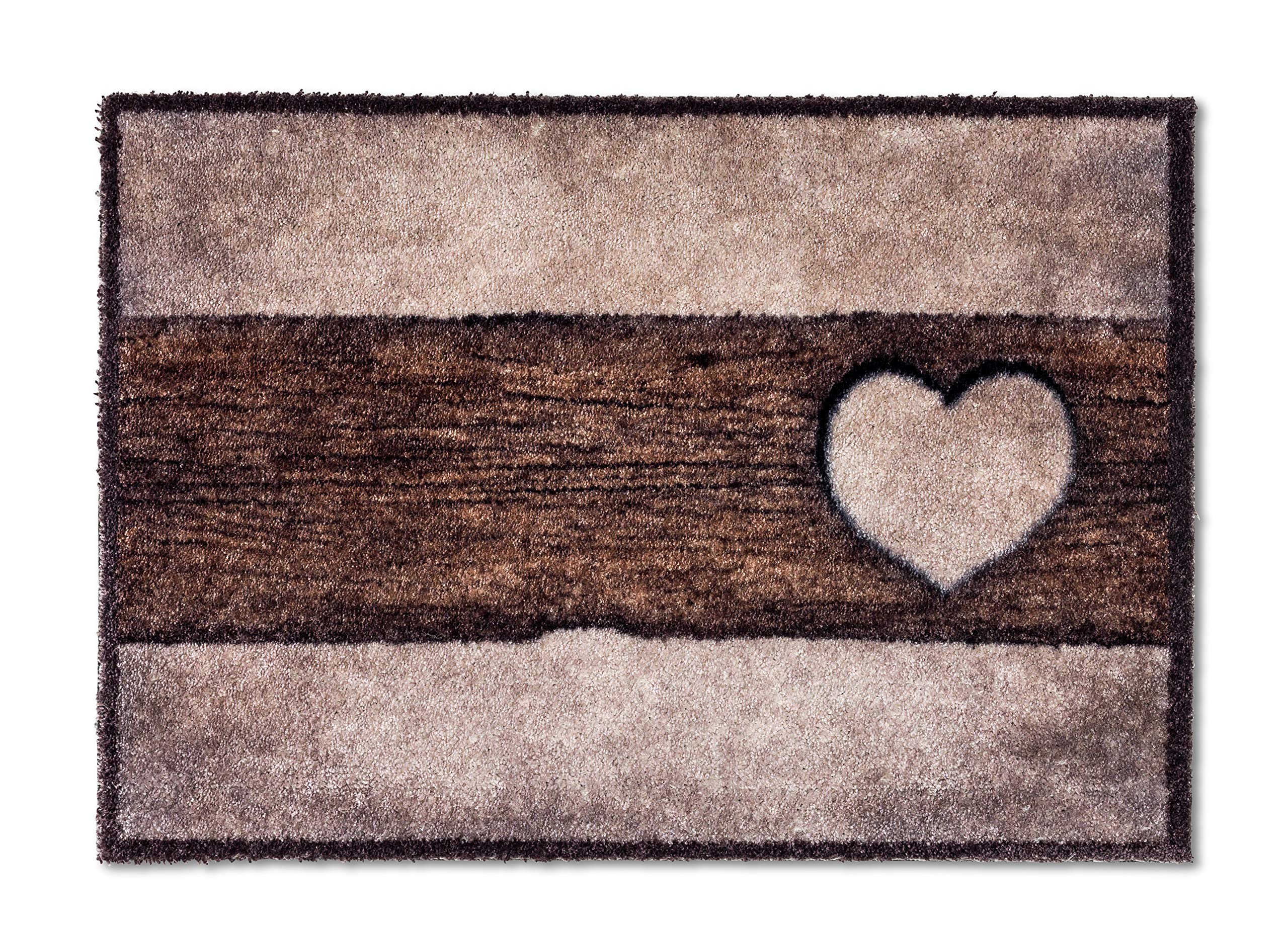 ASTRA Fluffy Clean Mat Soft – Pure & Soft – Wooden Heart Sand Brown 50 x 70 cm – Washable Kitchen Rug Indoor – Door Mat Durable – Carpet