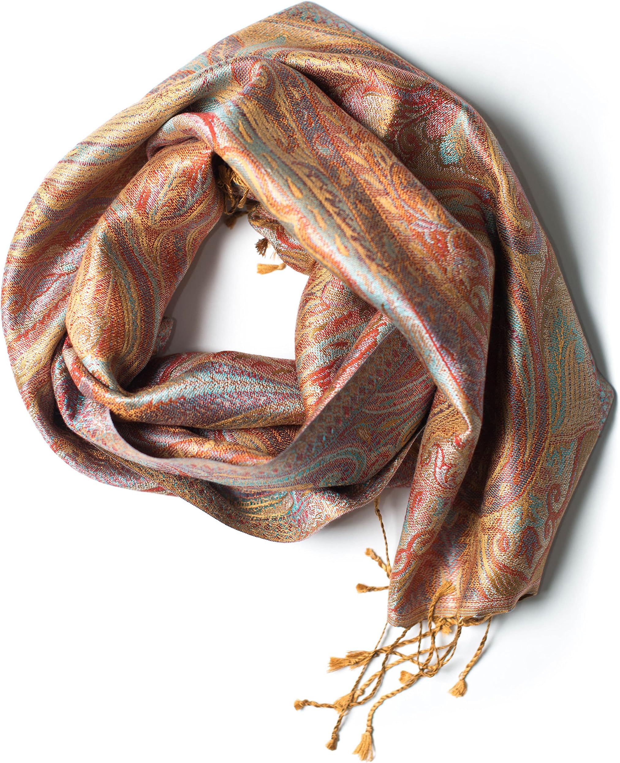 Pashmina 100% Silk Scarf from India for Women & Men, Paisley Design, 63" x 14" - Muffler made of pure silk - many different designs