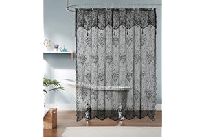 Warm Home Designs Black Lace Shower Curtain 72 x 72 Inches with Attached Valance & 7 Tassels. Luxury Farmhouse Shower Curtains for The Bathroom or Boho Shower Curtains for Bathroom. LA Black 72"