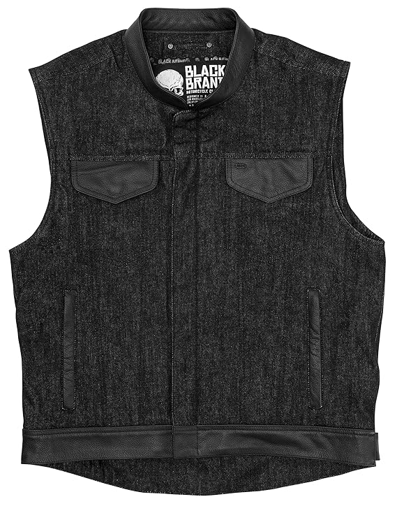 Amazon.com: Black Brand Black Denim Men's Street Motorcycle Vest - Black Large: Automotive