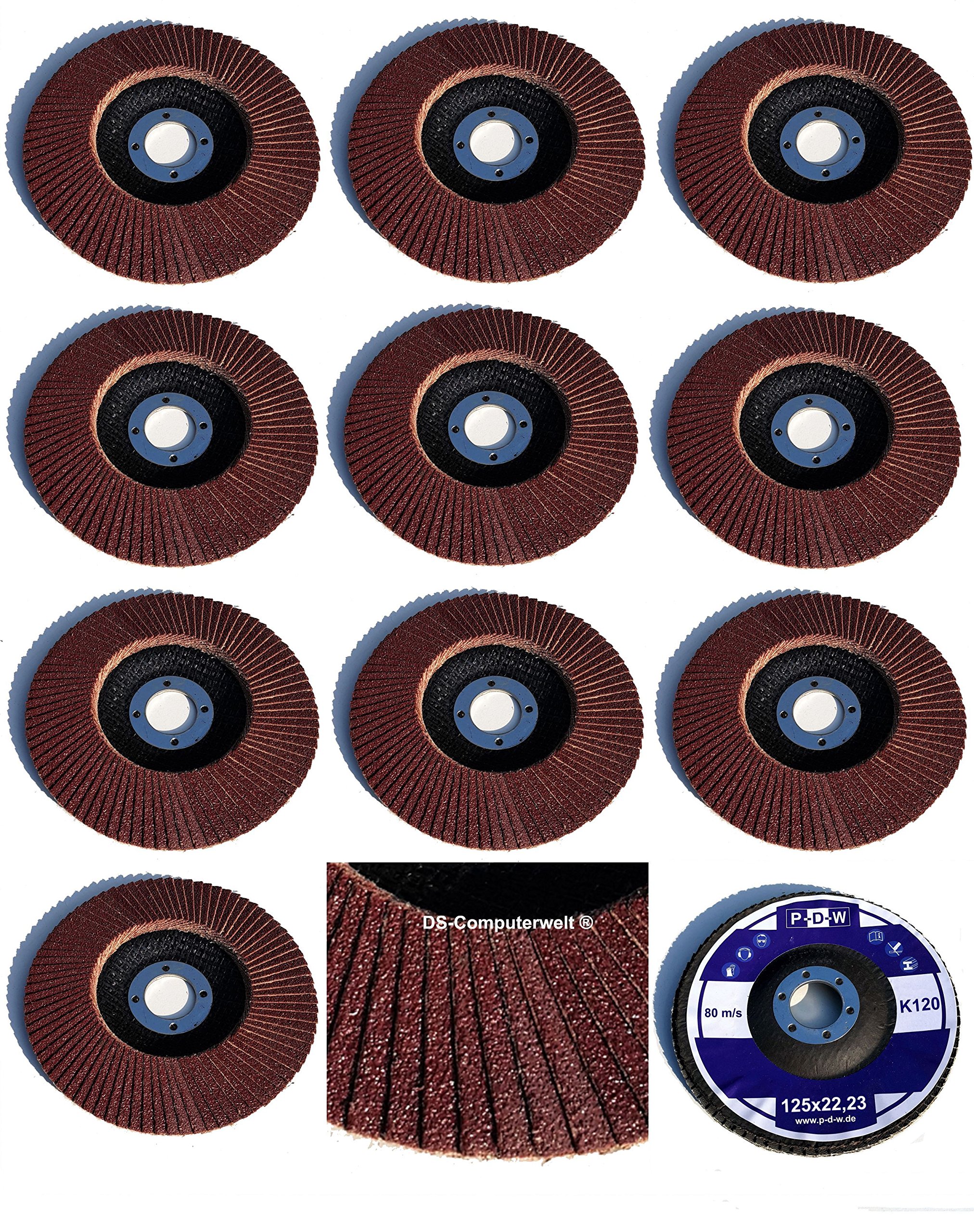 10 STANDARD FAN Washers Diameter 125 mm x 22.23 mm 120-Grit Sanding Discs for Abrasive Discs Wood and Metal, Brown