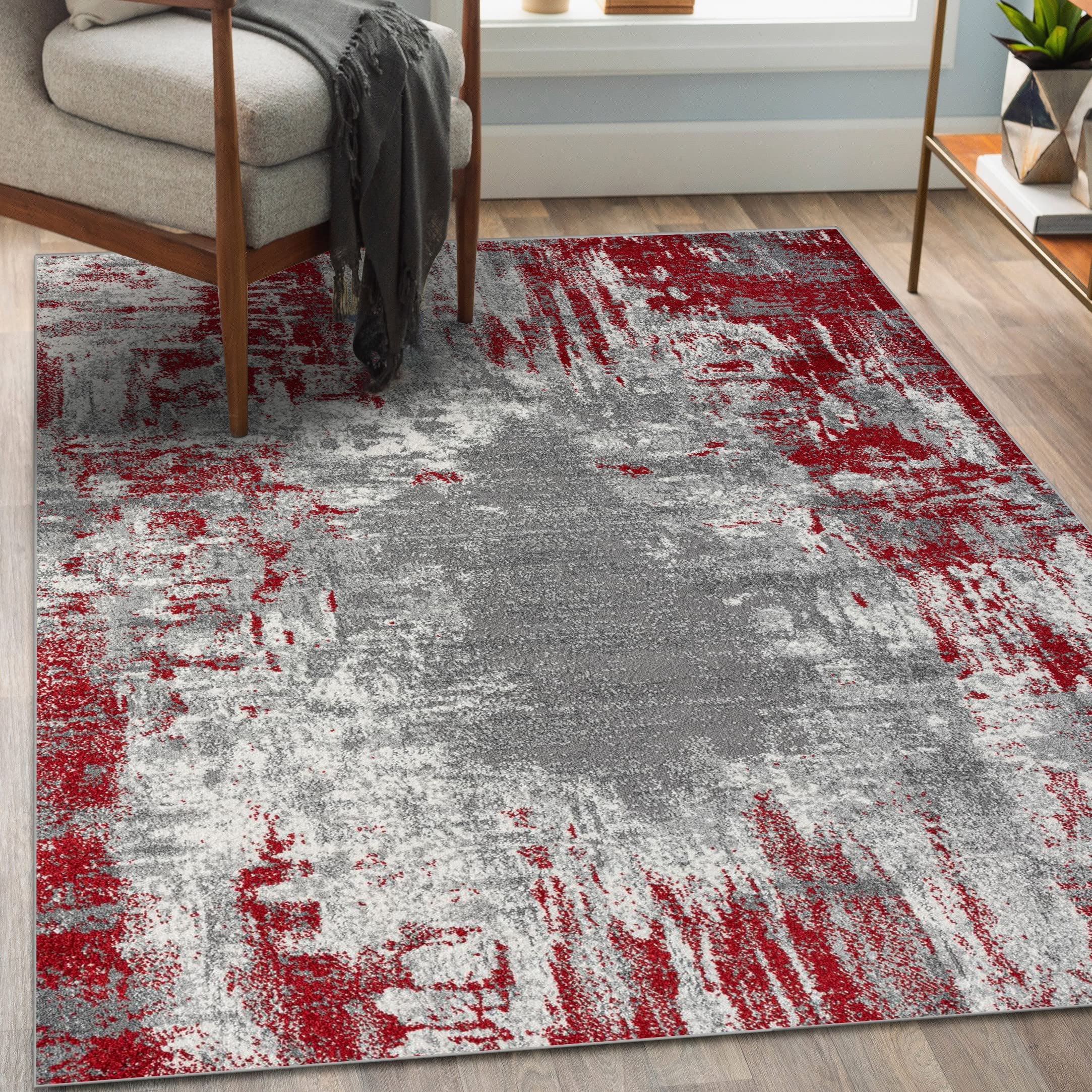 LUXE WEAVERS Euston Collection 7680 Red 9x12 Modern Abstract Area Rug Image