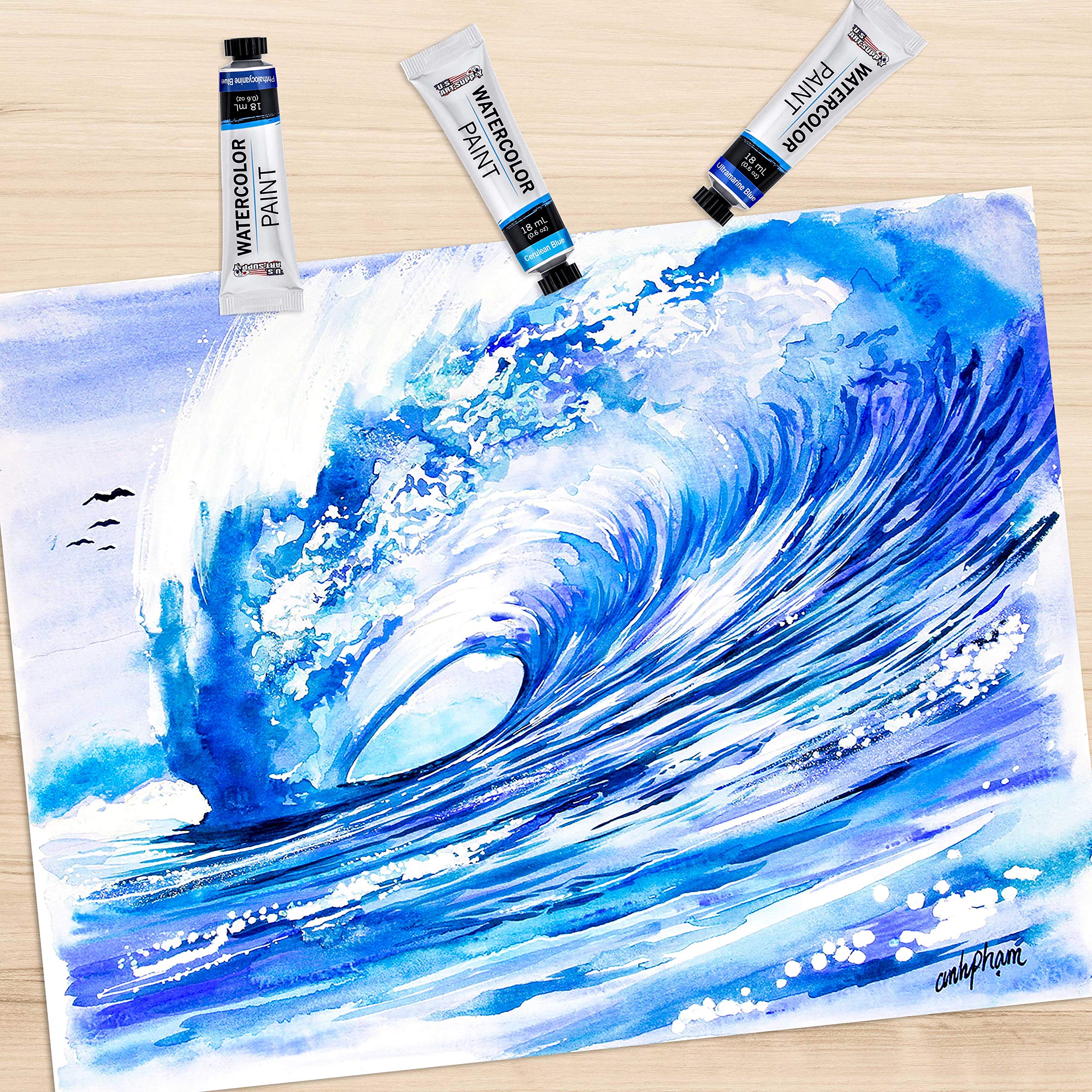 U.S. Art Supply 36 Color Watercolor Paint Set – Professional Watercolor Paint Set for Artists & Beginners, Watercolor Paint Tubes (18ml) – Water Colors Paint Adult Set for Canvas & Portraits