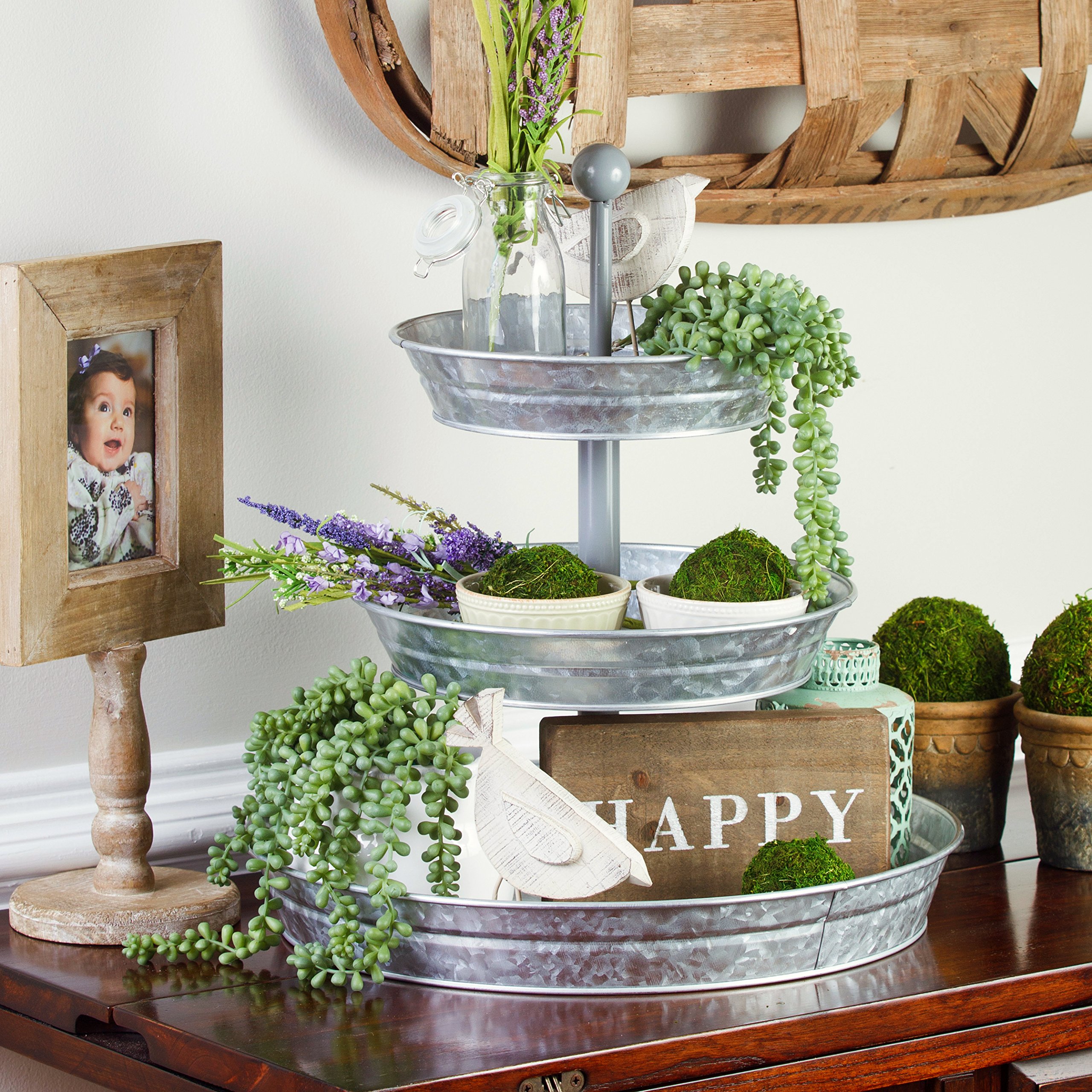 BisonHome 3Tiered Serving Tray (Large) Rustic, Decorative Galvanized