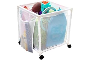 Essentially Yours Rolling Pool Storage Small Organizer Bin, (18" W x 18" L x 20" H), White Style 417244