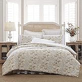Laura Ashley - King Comforter Set, Reversible Cotton Bedding with Matching Shams, Floral Home Decor with Plaid Reverse (Bramble Floral Beige, King)