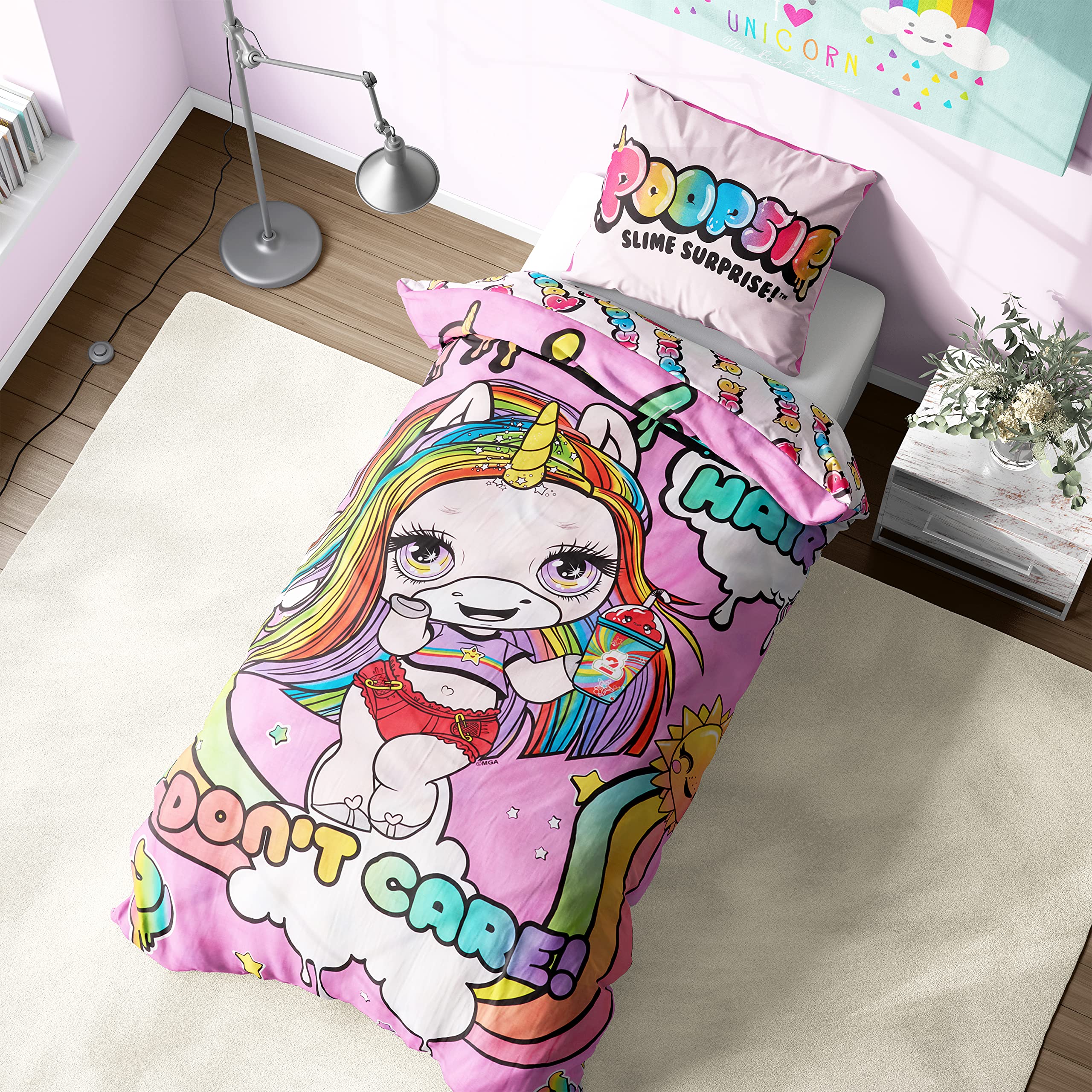 Poopsie Unicorn Surprise Duvet Cover Set For Kids Single Bed, Bedding Set For Children Includes Pillow Case, Reversible Two Sided Design Rainbow Surprise, Unicorn Gifts For Girls & Boys