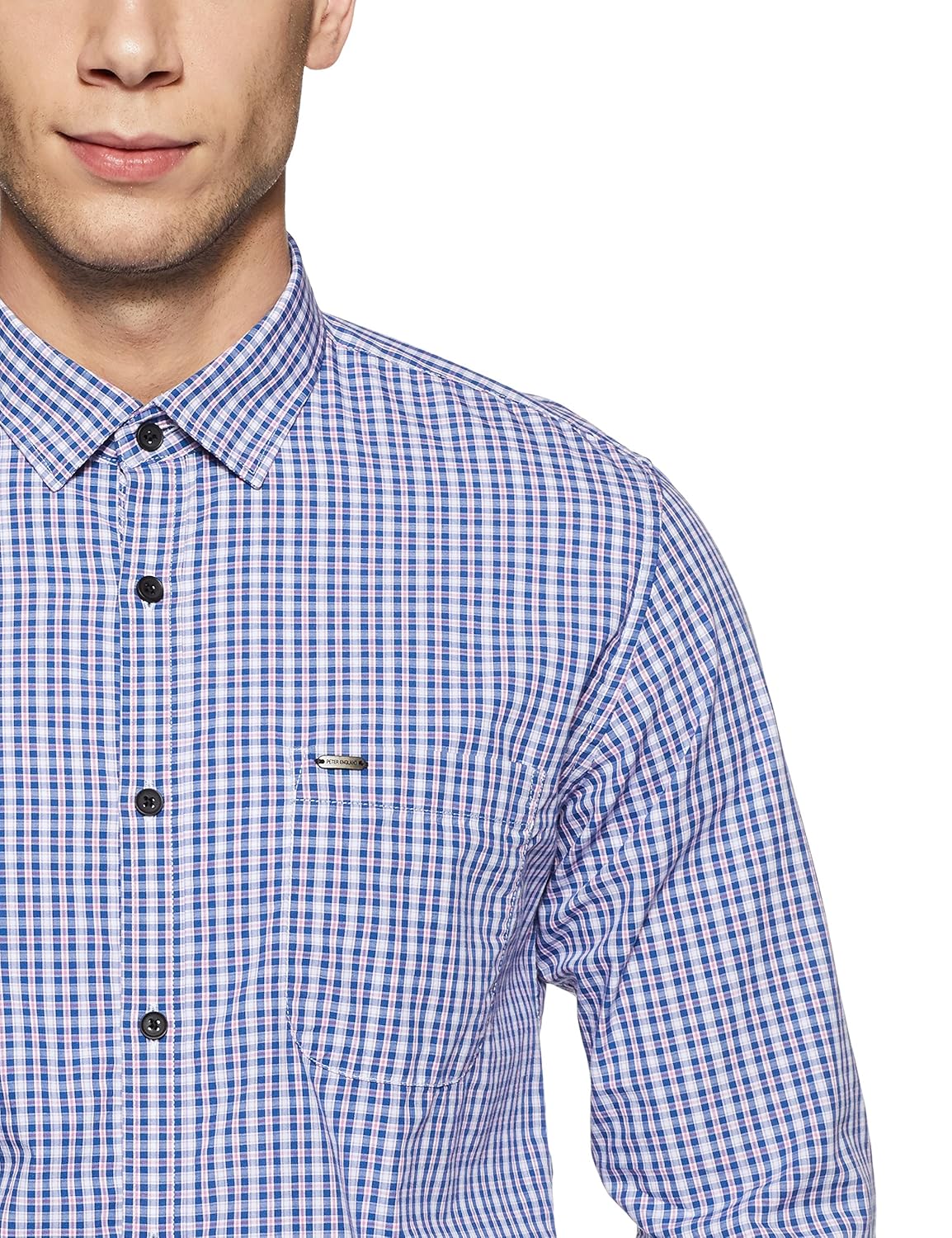peter england men's checkered slim fit casual shirt
