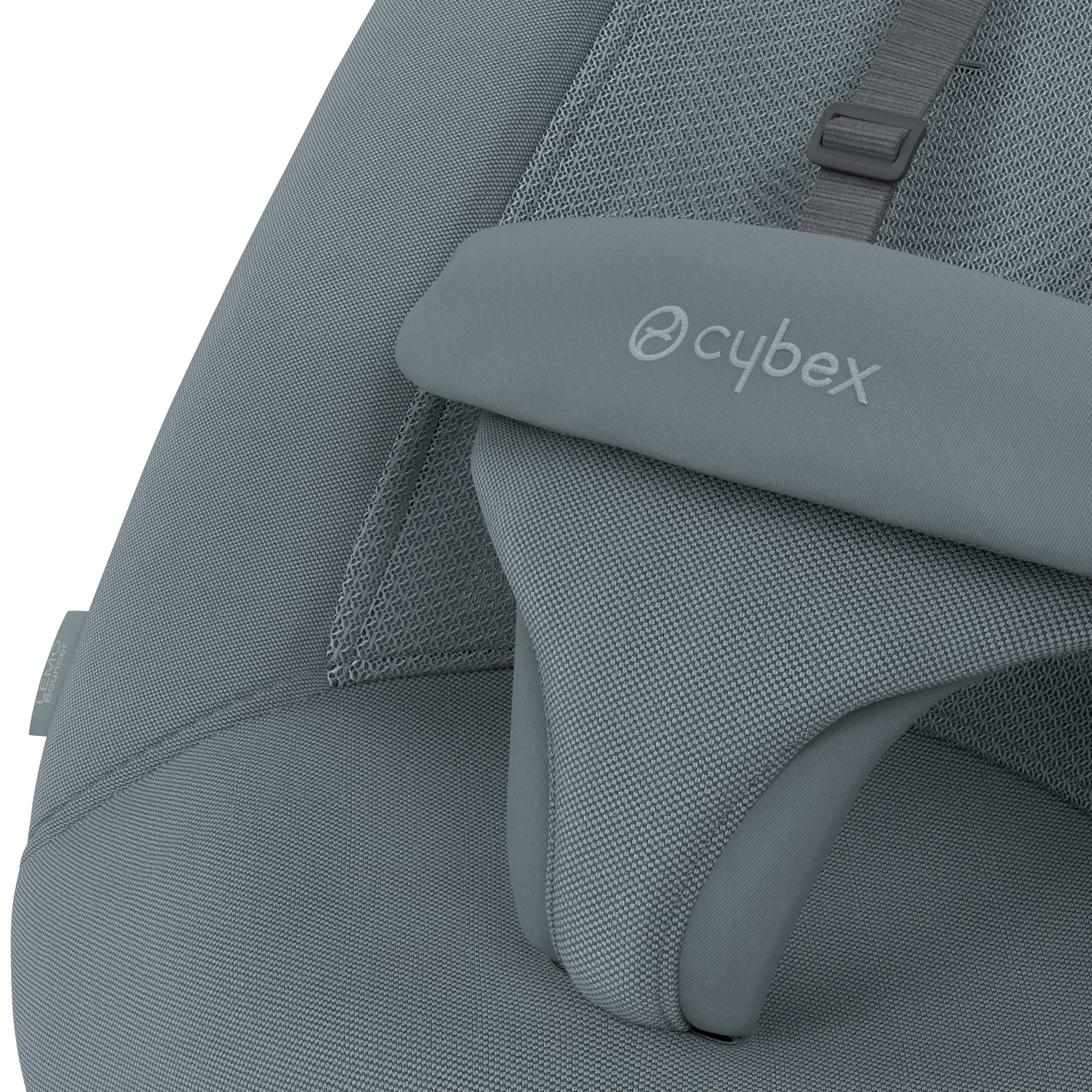 Cybex Lemo Self-Bouncing Baby Bouncer for Playing and Relaxing with Adjustable Harness and Breathable Mesh Backrest, Comfort Inlay with Head Hugger, and Stand, Stone Blue
