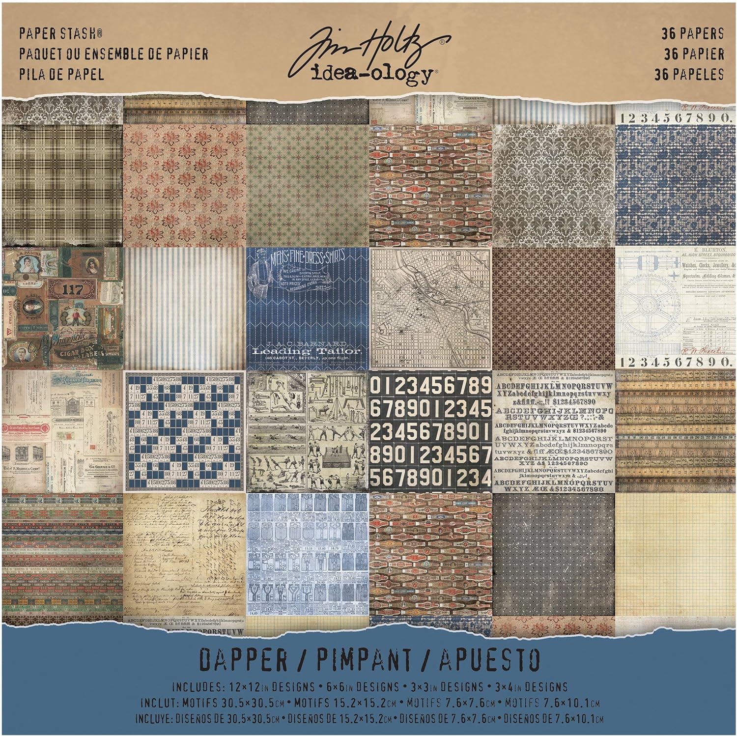 French Industrial Paper Stash by Tim Holtz Idea-ology, 36 Sheets, Double-Sided Cardstock, Various Sizes, Multicolored, TH93052