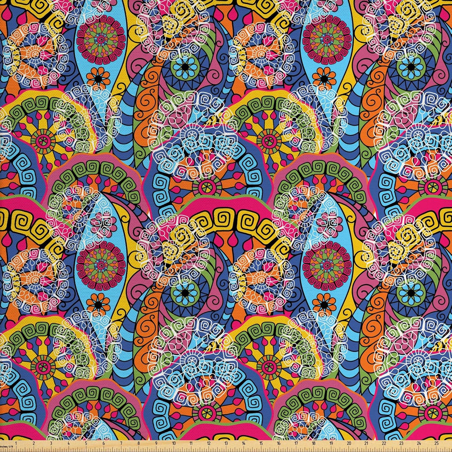 Ambesonne Mandala Fabric by The Yard, Colorful Abstract