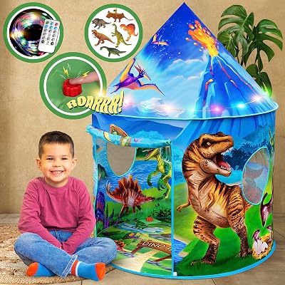W&O Dino Paradise Play Tent with Roar Button LED Lights Dinosaurs