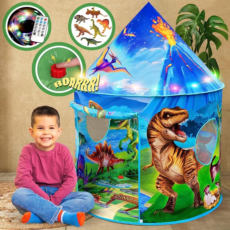 W&O Dino Paradise Play Tent with Roar Button LED Lights Dinosaurs