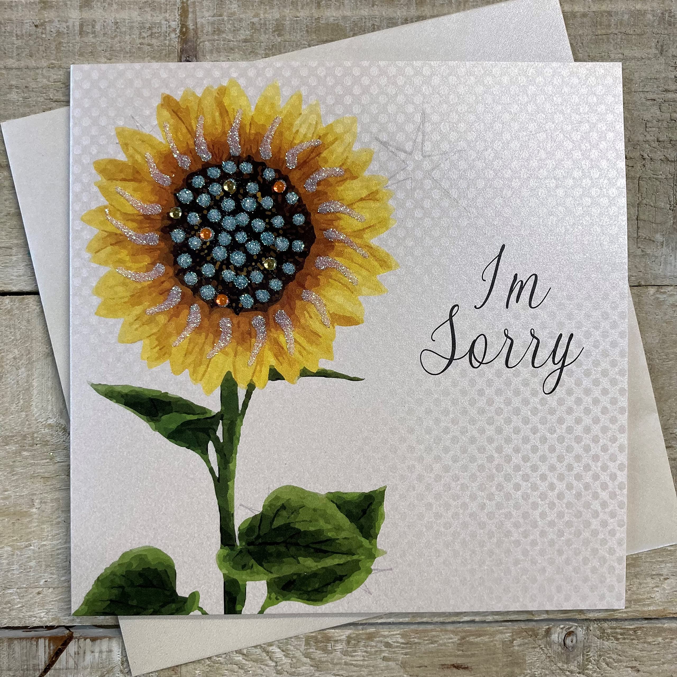 white cotton cards Handmade I'm Sorry Sunflower Card, White, PD253