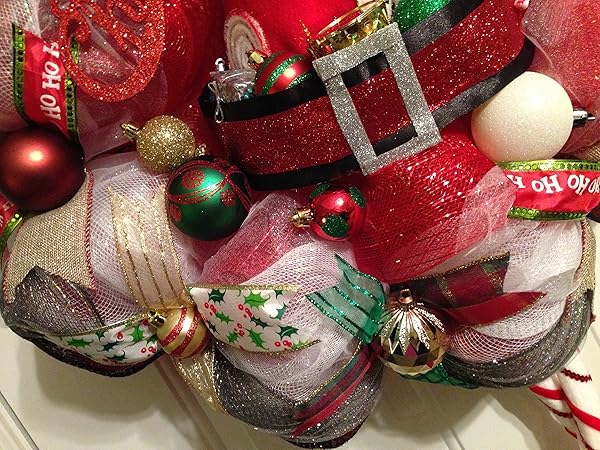 NEW HANDMADE CHRISTMAS SANTA DECO MESH WREATH WITH SANTA HAT AND LEGS AND IT LIGHTS UP!!