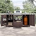RUNNA Outdoor Kitchen Island for Big Green Egg Grills, Solid Wood Outdoor Grill Cart for Tabletop Grill with Stainless Steel Top, Drawer, Compatible with Large Big Green Egg, Kamado Joe (Brown@029)