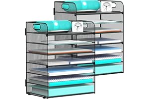 Delifox 2 Pack 7-Tier Paper Letter Tray Organizer for Desk, Mesh File Holder Organization Document Storage for School Office Home