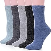 EBMORE 5 Pairs Women Merino Wool Boot Socks Warm Thermal Winter Thick Hiking Cozy Cabin Crew Comfy Socks for Ladies
