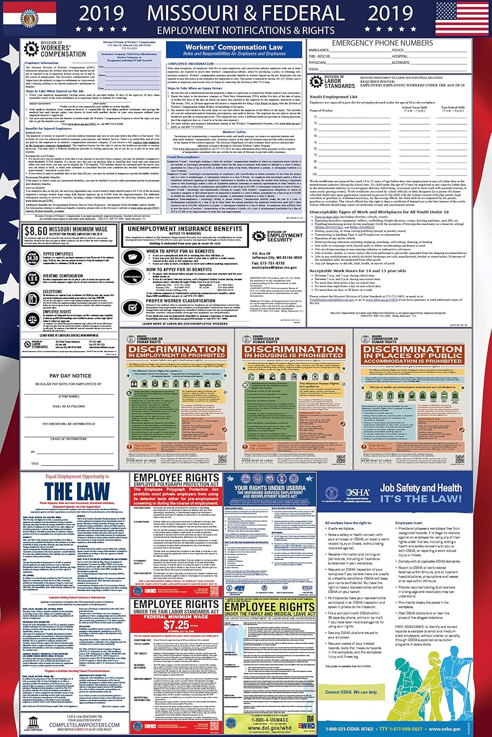 2019 Missouri State and Federal Labor Law Poster Laminated