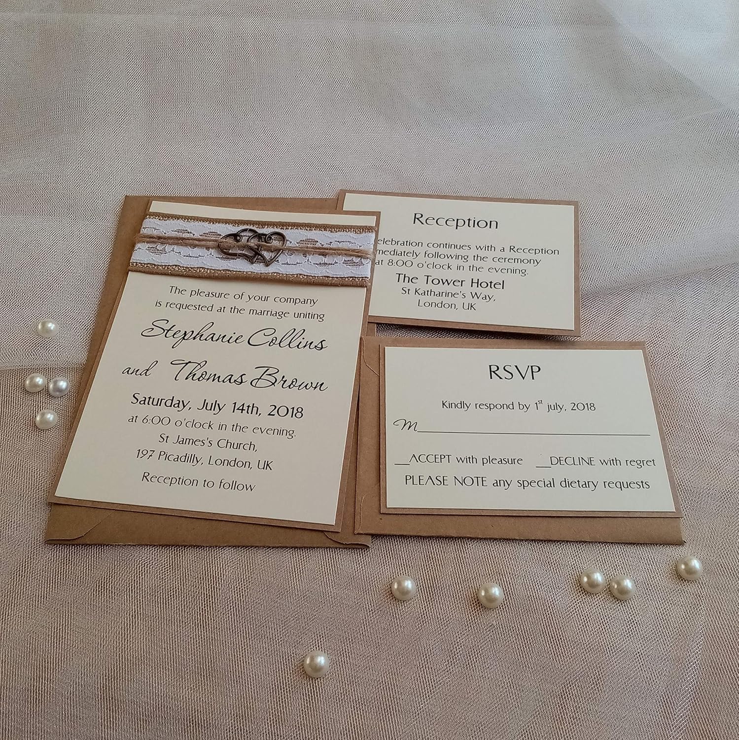 Rustic Wedding Invitation with RSVP and envelope Handmade