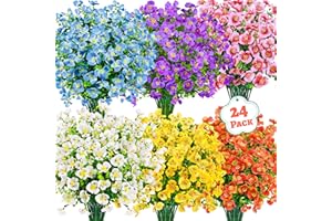 Der Rose 24 Bundles Artificial Pansy Flowers for Outdoors, UV Resistant 6 Assorted Colors Fake Pansies Spring Flowers for Pla