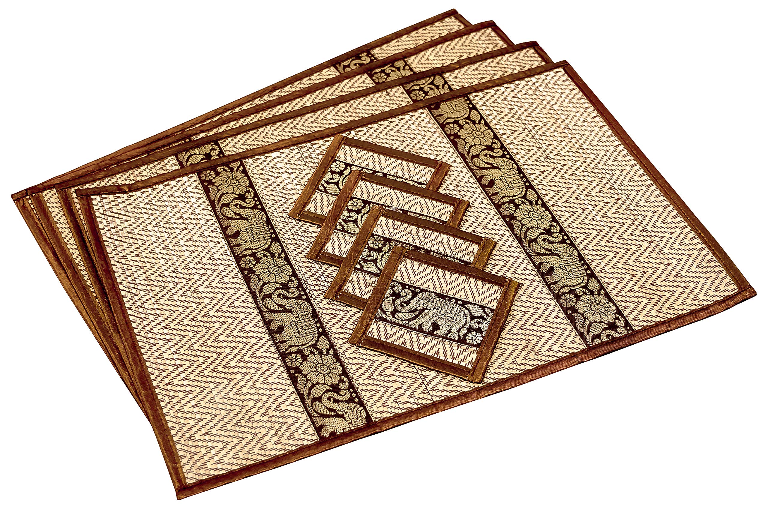 Cccollections Hand-Woven Table Placemats & Coasters Set for Everyday Dining | Thai Style Wicker Placemats Alternative to Plastic Heat Resistant - 4 Pcs