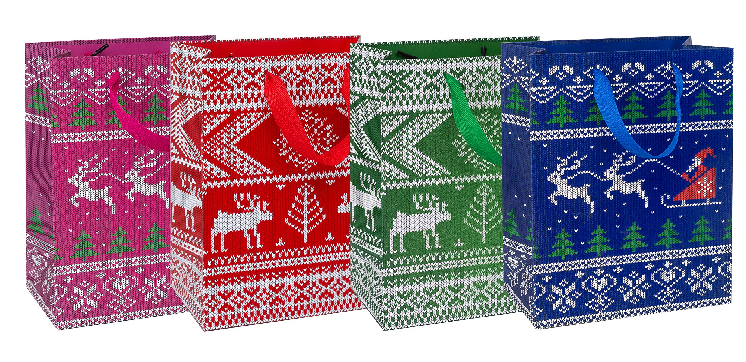 Emartbuy Set of 4 Luxury Velvet Feel Gift Bag Large 300 gsm Strong Laminated Paper - Christmas Jumpers