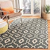 SAFAVIEH Dhurries Collection 3' x 5' Charcoal / Ivory DHU205C Handmade Flatweave Premium Wool Area Rug