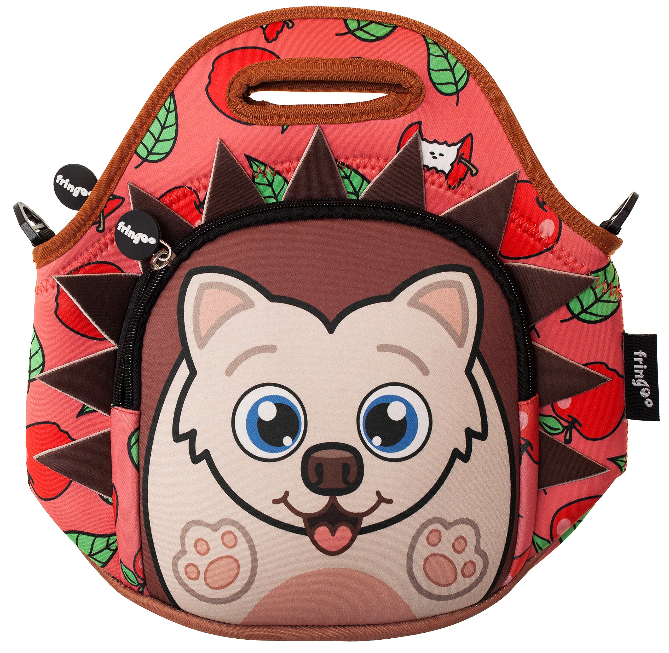 Fringoo® Kids Lunch Bag - Made from Neoprene Thermal Insulated Material - School Lunch Bag - Zipped Pocket Shoulder Strap (Hedgehog)