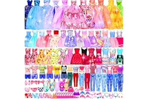 BYMORE ﻿195 Pcs Doll Clothes and Accessories Kit, Include Princess Gowns, Fashion Skirt, Slip Dresses, Tops, Pants, Bikini Swimsuits, Shoes, Crowns, Necklaces, Glasses, Hangers in Gift Box for 11"-12" Dolls