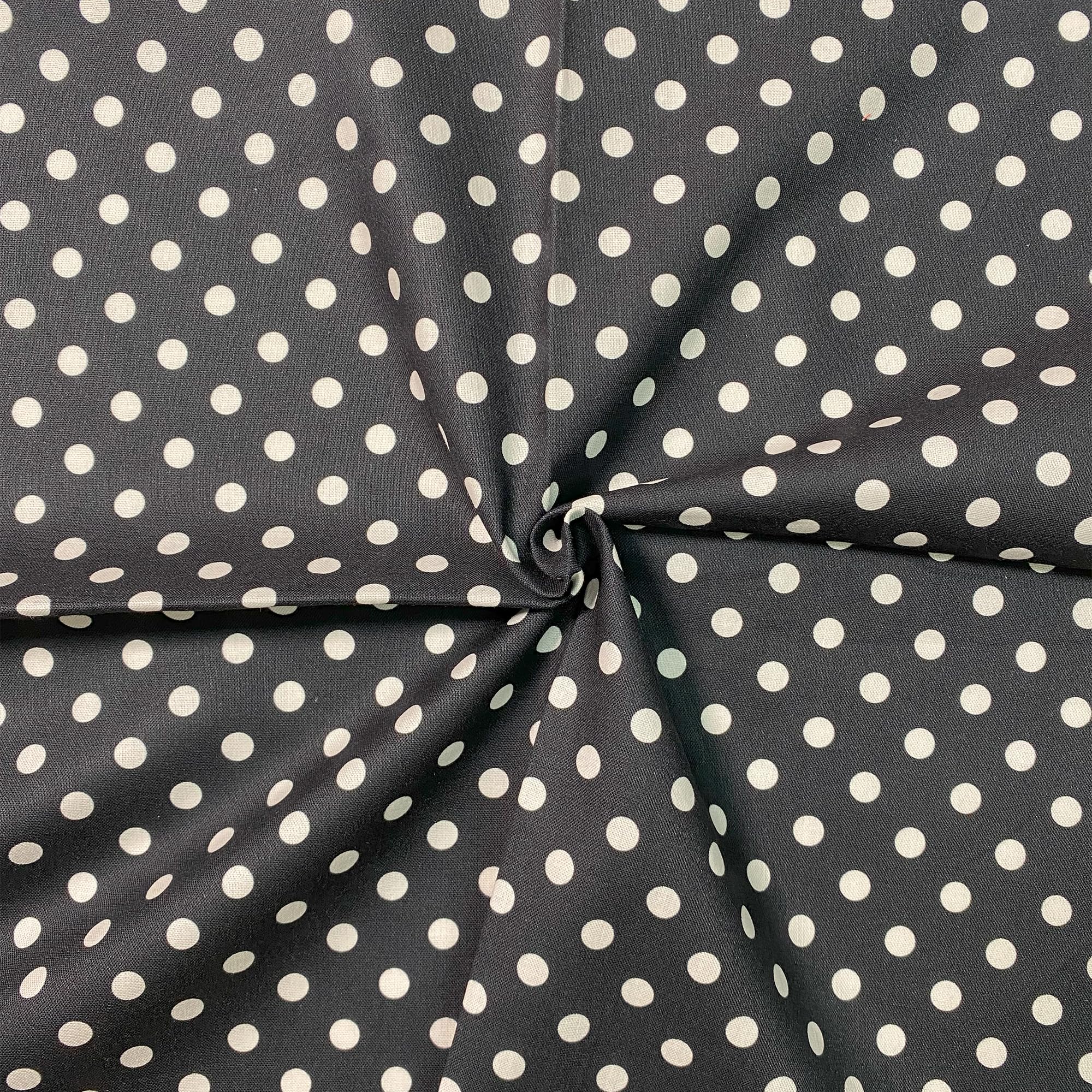 Cotton Fabric - 44" / 111cm Wide Fabric 8mm 100% Cotton Polka Dot for DIY, Home Décor, Dresses - Black on White (2 Metre) — image 1
