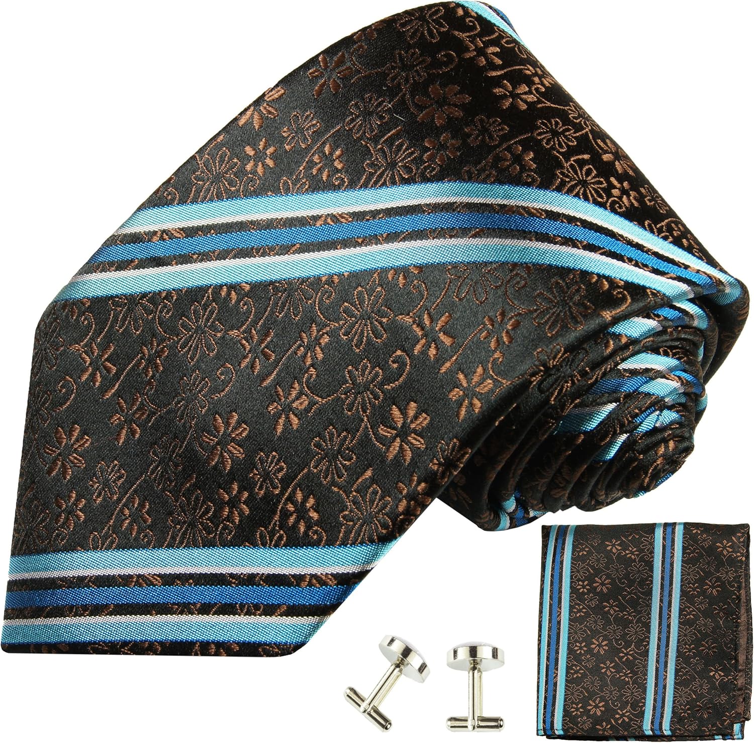 Paul Malone Krawatte t/&uuml;rkis schwarz paisley Seide schmal 6cm mit Einstecktuch//Herren Seidenkrawatte