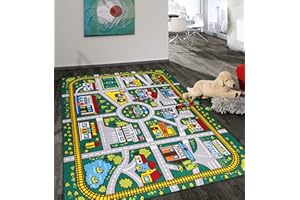 Rugshop Kids Educational Learning City Life Road Non Skid (Non Slip) Area Rug 3'3" x 4'7" Green