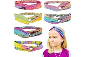 FROG SAC 6 Mermaid Knotted Headbands For Girls, Little Girl Hair Accessories, Kids Knot Headwraps, Criss Cross Tie Dye Head Bands, Metallic Rainbow Turban Hair Bands