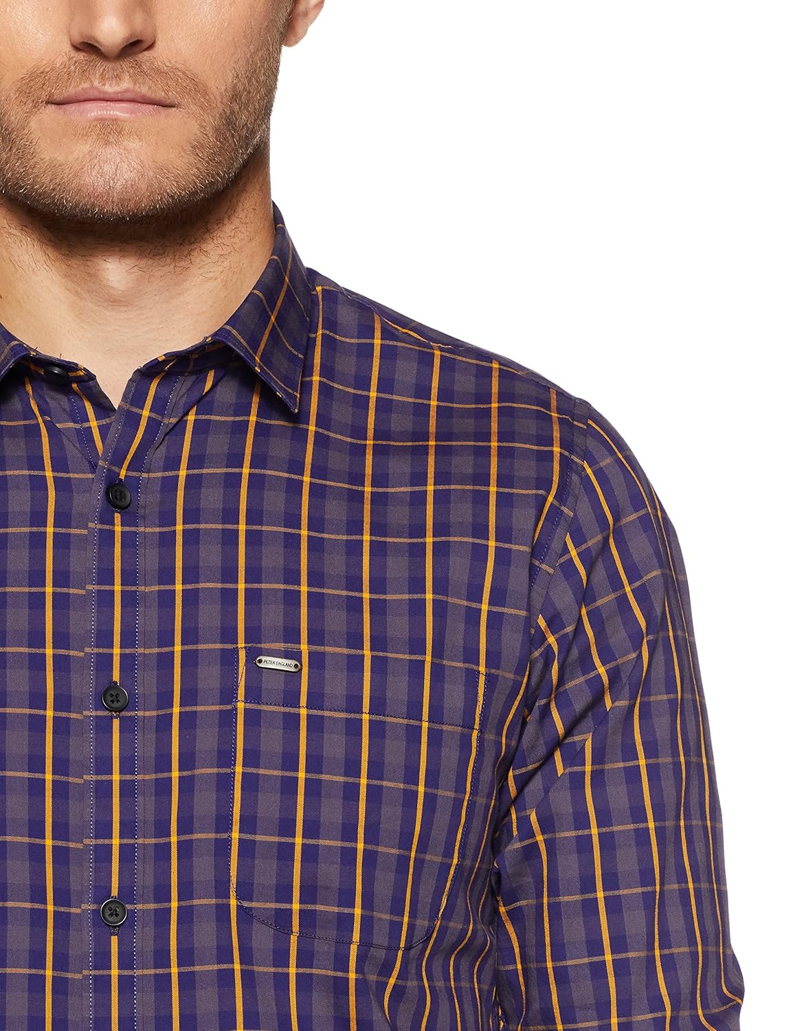 peter england men's checkered slim fit casual shirt