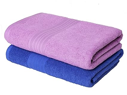 Homely 420 GSM 2-Piece Cotton Bath Towel Set - Blue and Pink