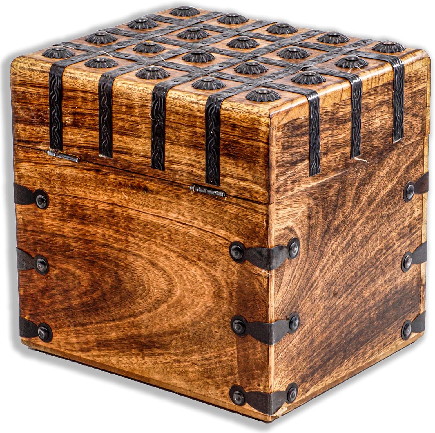 color marrón madera maciza Cofre del tesoro 20 x 20 x 17,5 cm Hogar y