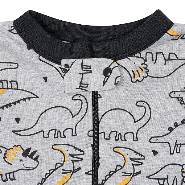 GERBER BABY BOYS’ 2-PACK FOOTED PAJAMAS, GREY DINOS BLACK STRIPE GREY, 24 MONTHS