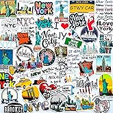 50pcs New York City Stickers - Vinyl Waterproof NYC Landmark Travel Souvenir Travel Stickers for Scrapbook,Laptops,Water Bottles,Suitcase,Snowboard,Bumper