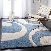 SAFAVIEH Florida Shag Collection Area Rug - 6' x 9', Blue & Ivory, Abstract Design, Non-Shedding & Easy Care, 1.2-inch Thick 