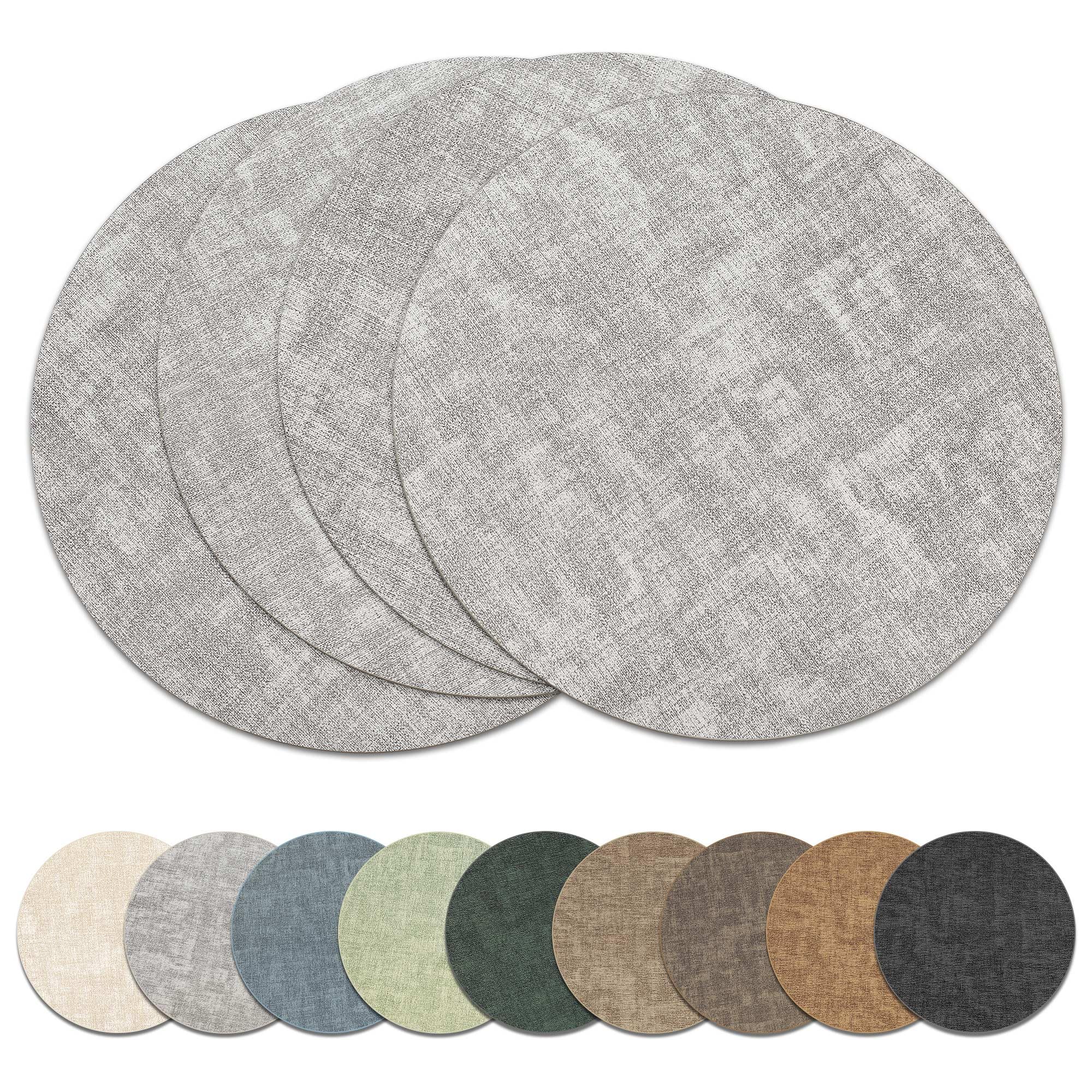 Photo 1 of 13" Round Placemats Set of 4, Reversible Faux Leather Heat Resistant Table Mats, Waterproof Oilproof Wipeable Table Protective Placemats for Vinyl, Washable for Indoor & Outdoor Use (4, Light Grey)