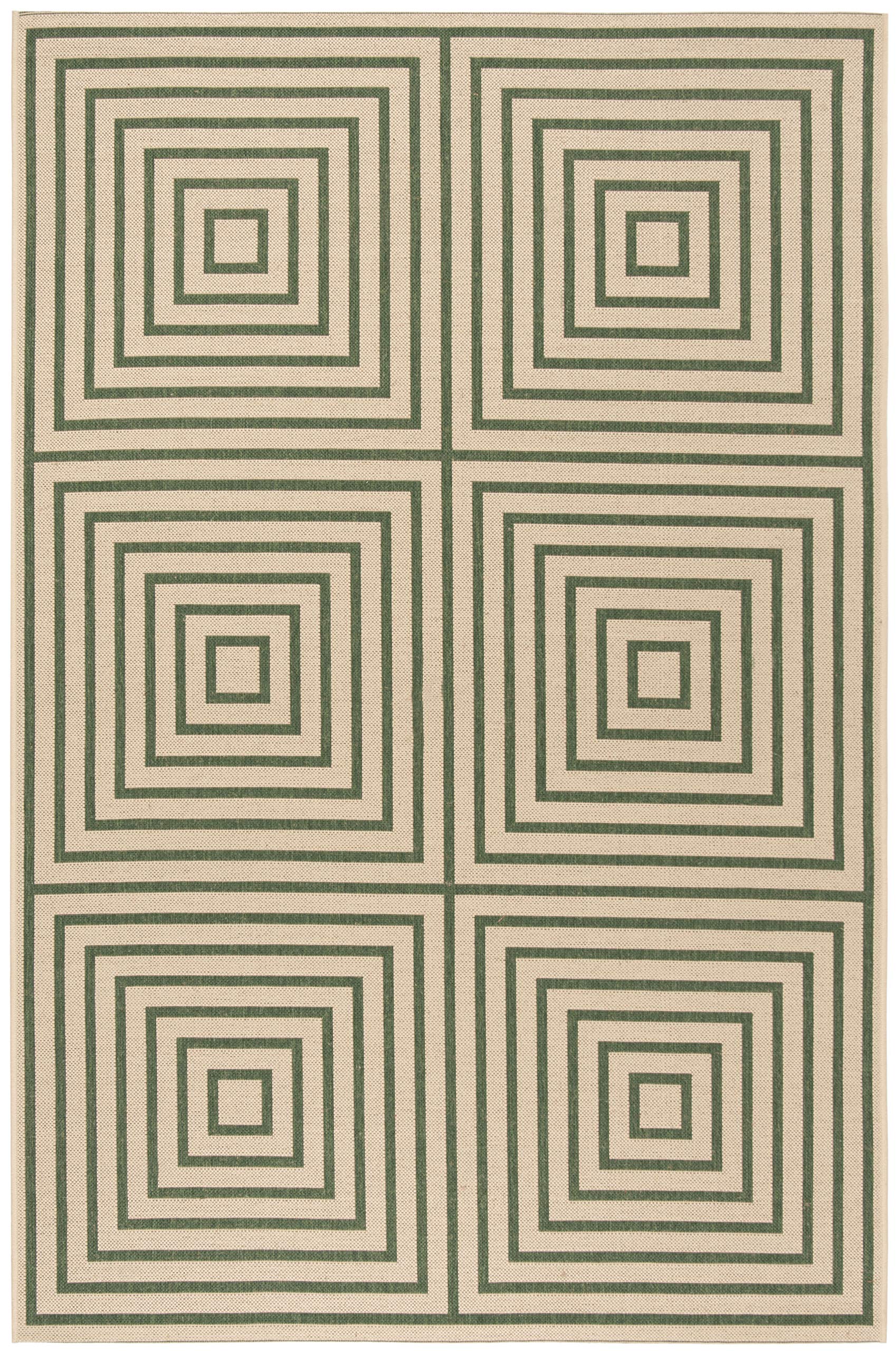 Safavieh Geometric Indoor/Outdoor Woven Rectangle Area Rug, Beachhouse Collection, BHS123, in Cream / Green, 79 X 152 cm for Garden, Patio or Any Outdoor Space