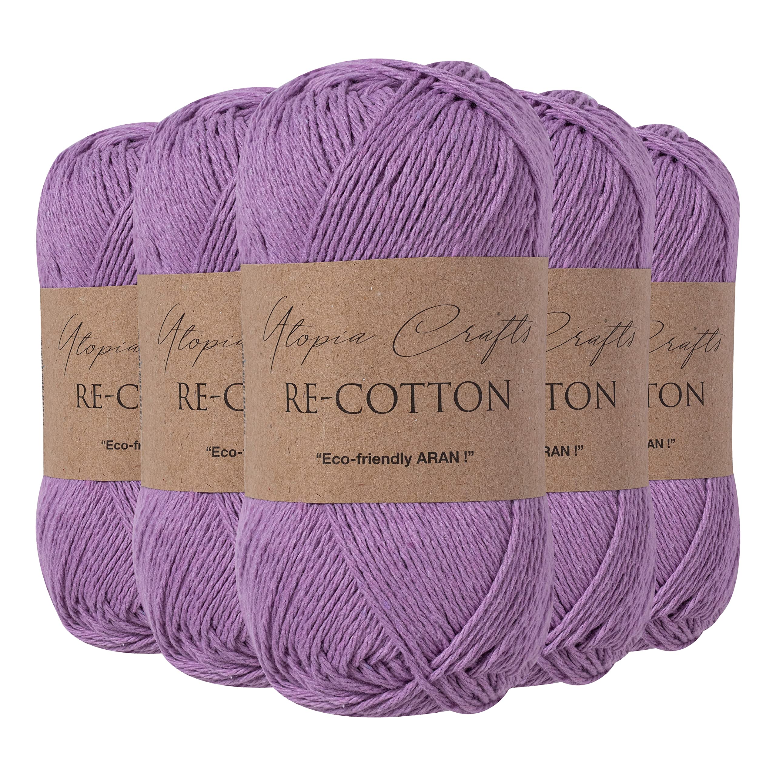 Utopia Crafts Re-Cotton Knitting Yarn, 5X 100g (Viola Purple)