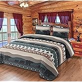 BestGiftEver Quilt King Size with Unique Bear Denali Mountain Print Design, Cabin Lodge Style Quilted Bedspread Coverlet, 3-Piece Rustic Bedding Set with Quilt and 2 Pillow Shams for Nature Lovers