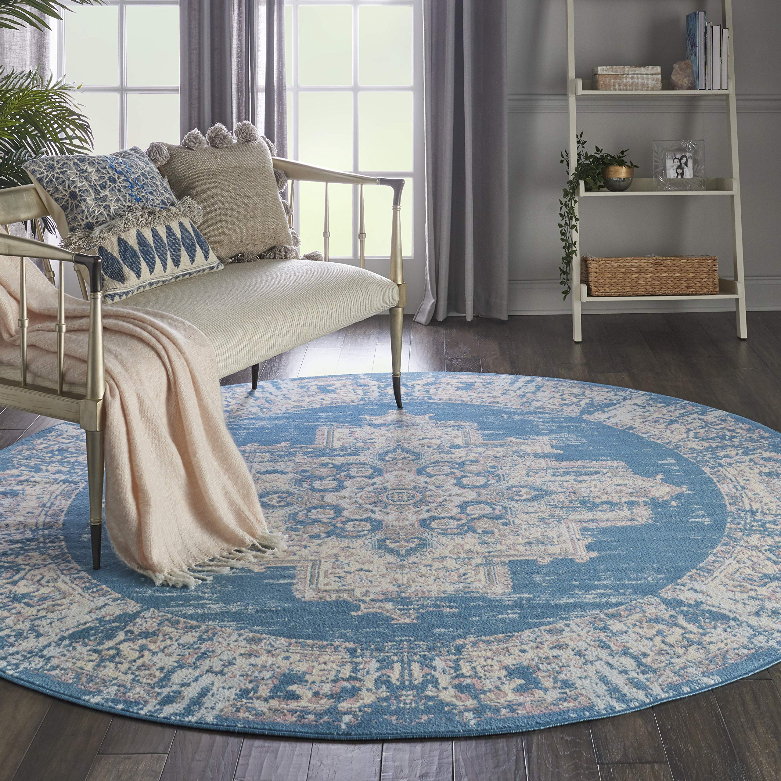 Nourison Home Grafix Blue 8' x Round Area Rug - Easy Clean, Non Shedding, Bed Room, Living Room, Dining Room, Kitchen (8' x Round) Image