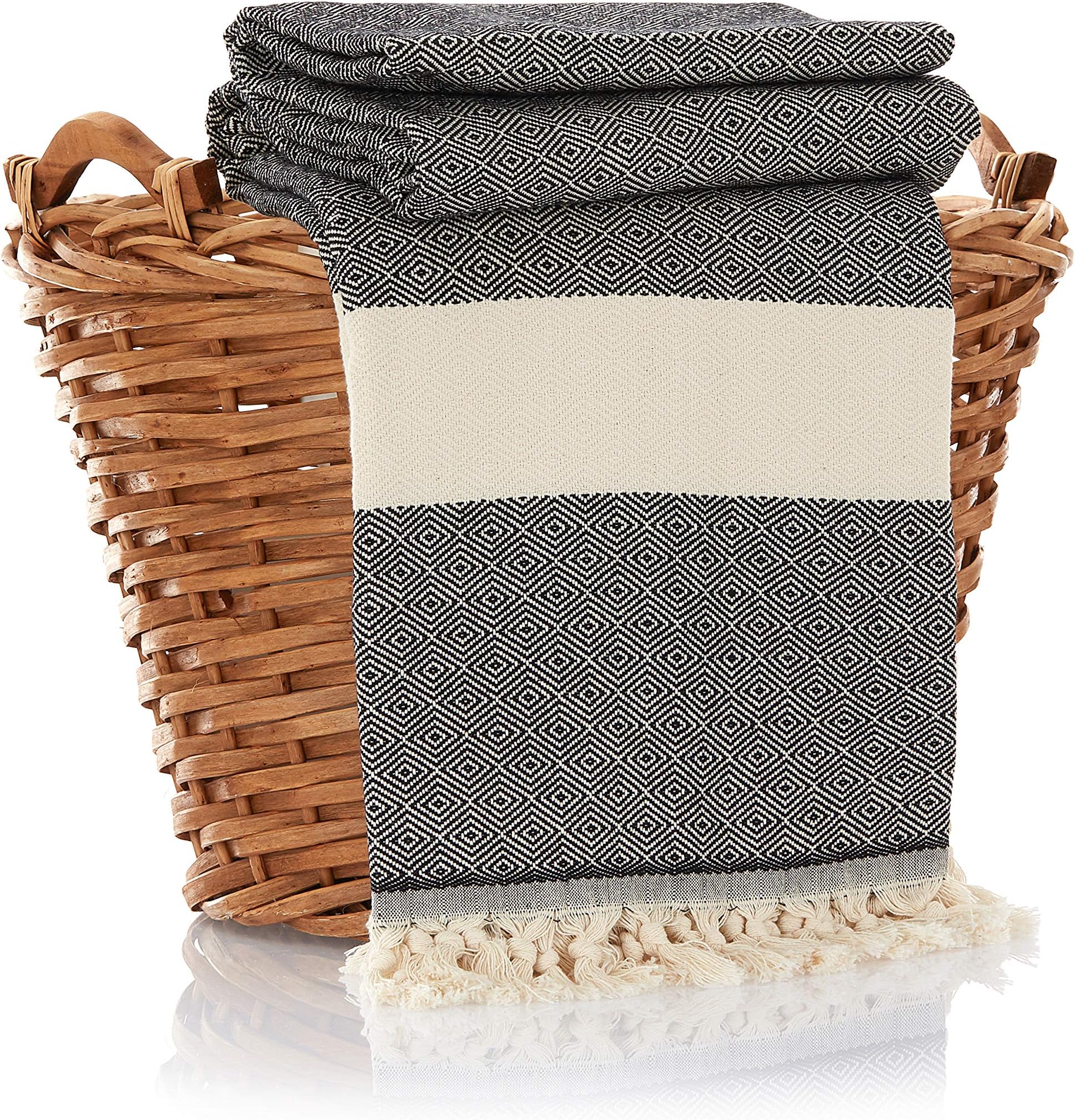 100% Cotton Throw Blanket - Ultra Premium Natural Soft Hypoallergenic Luxury Large Sized Blanket for Couch Sofa Bed and Outdoors - 83" L x 70" W (Black)