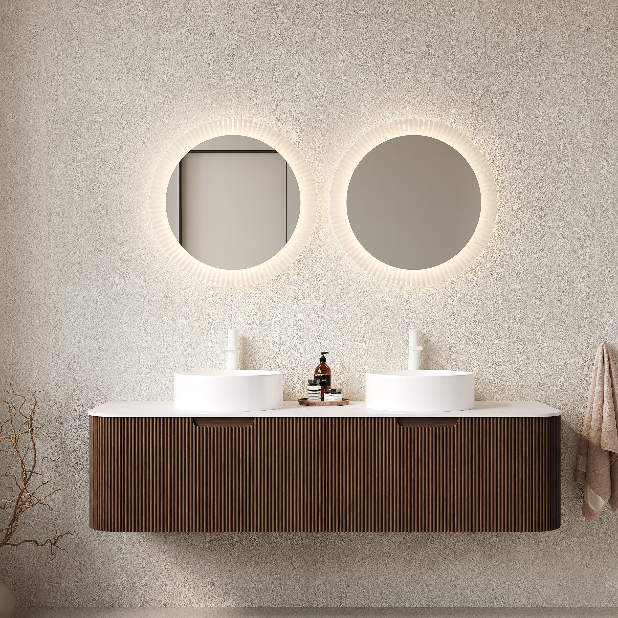 Photo 1 of ***no vanity, only one sink bowl
KEIKI 60" Floating Bathroom Vanity with Sink, Double Basin Wall Vanity Cabinet with Curved Edges, 2 Soft-Close Drawers, Pre-Assembled Bathroom Storage Vanity, Walnut