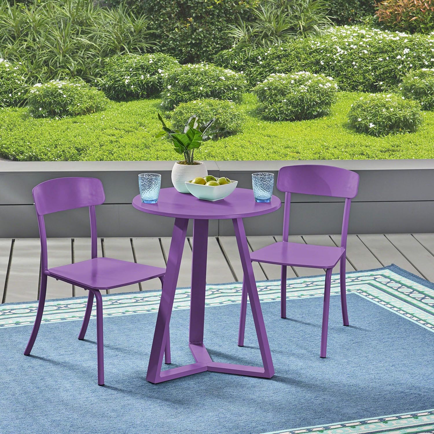 Bistro Sets Great Deal Furniture 304948 Larissa Outdoor Bistro Set Matte Purple Patio Lawn Garden