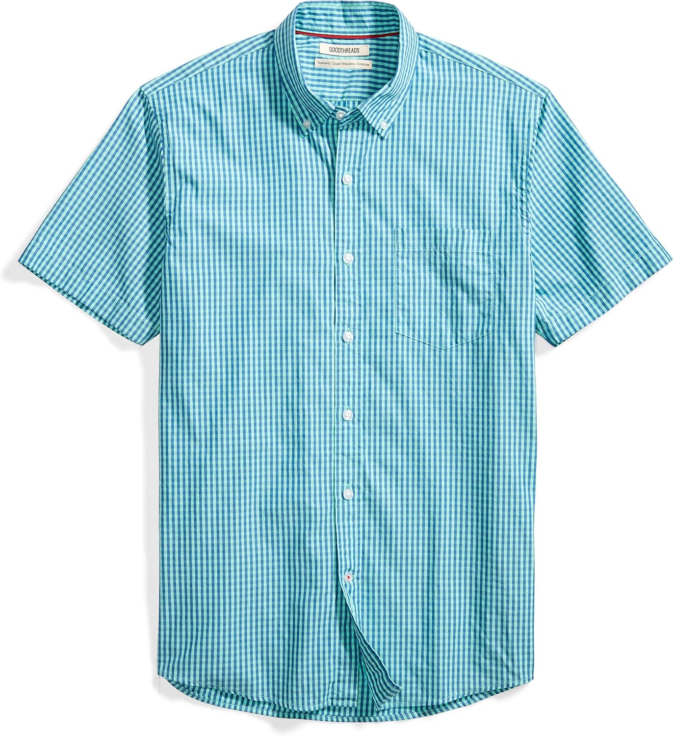  Brand - Goodthreads Men's Standard-Fit Short-Sleeve Gingham Plaid Poplin Shirt: Clothing